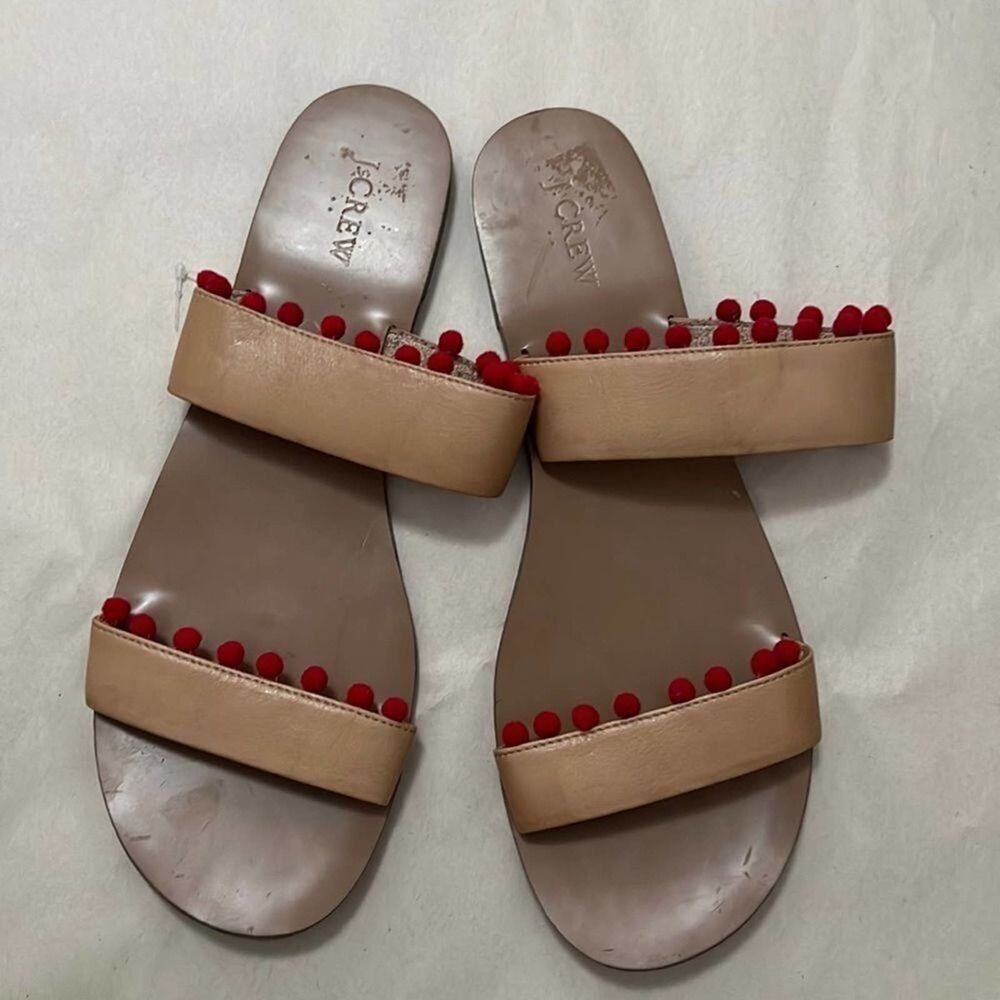 J.CREW BOARDWALK‎ POMPOM LEATHER SANDALS SIZE 12